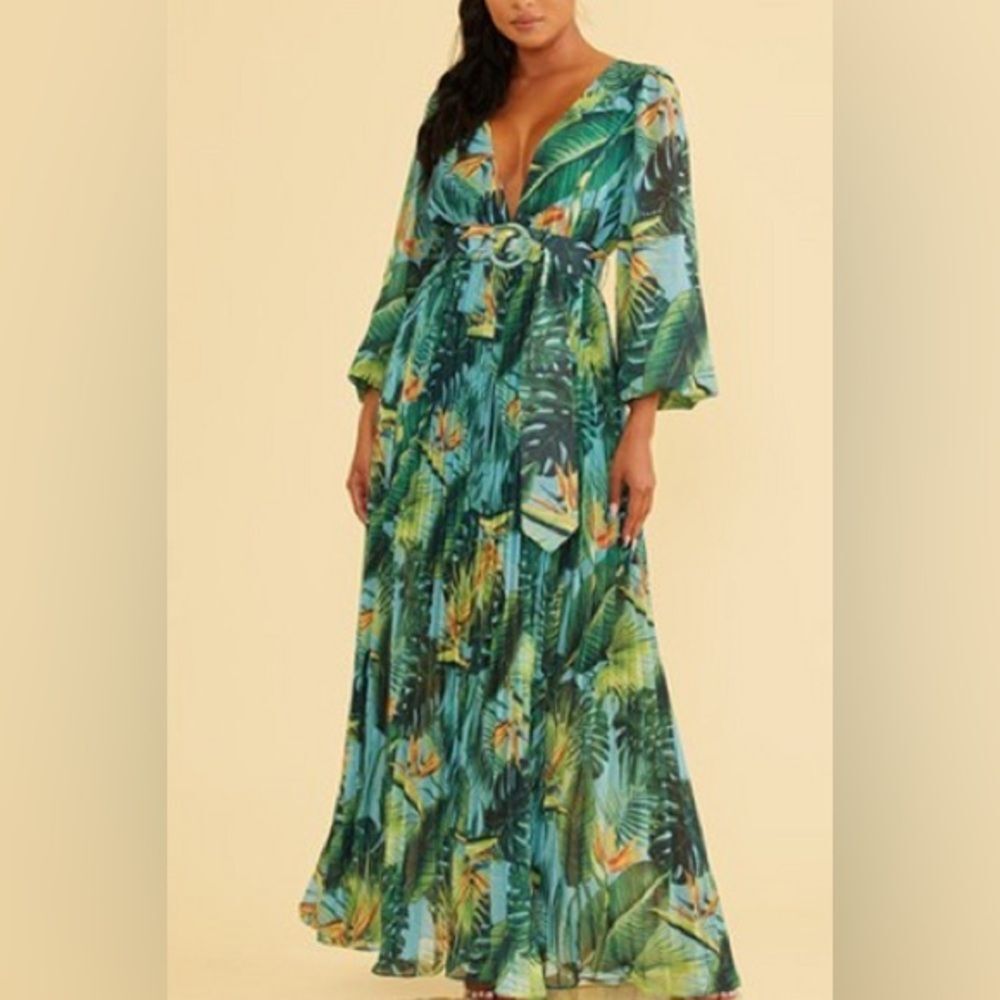 Fashion Nova Fashion Nova Nights In Paradise Printed Maxi Dress Green